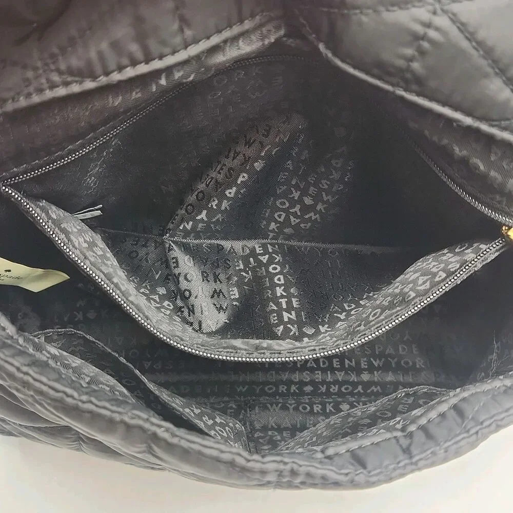 Kate Spade Purse Black Quilted Nylon Crossbody Shoulder Bag Flap Zip Top Small